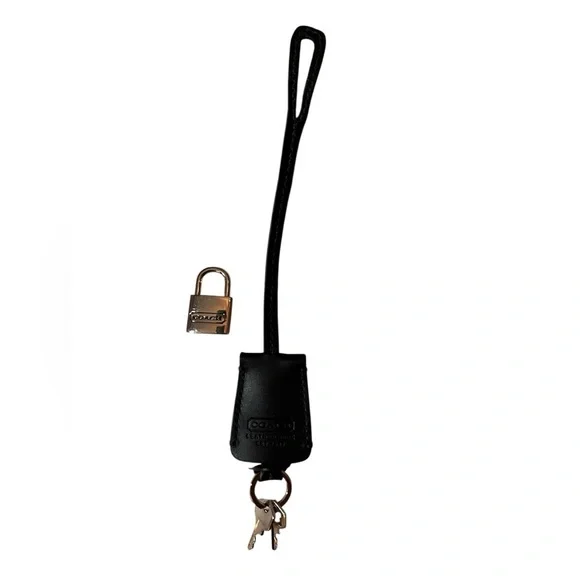 Coach Silver Padlock and Black Leather Clochette with two keys - Picture 3 of 15